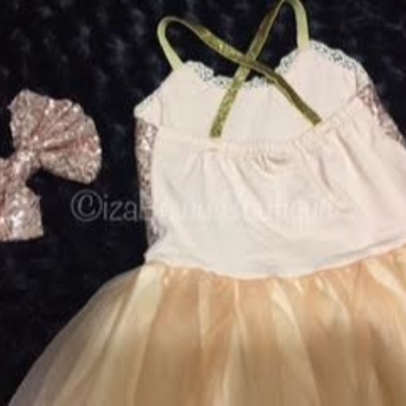 Rose Gold Sequin Tulle Dress with Matching Headband  1239RG NWT Boutique - Picture 2 of 2